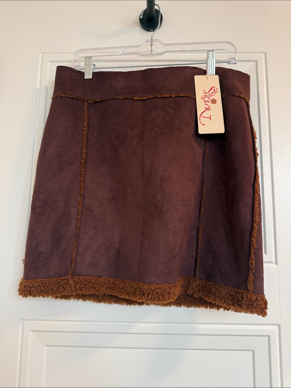 Brown Faux-Shearling Mini Skirt